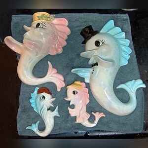Vtg 50s Unique Arnels Anthropomorphic Fish Chalkware Family